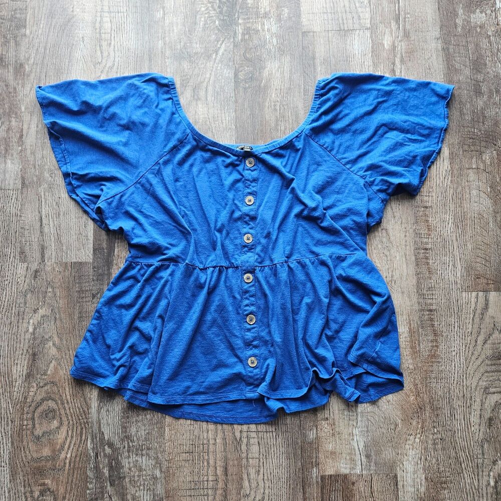 Lane Bryant Blue Off Shoulder Button Front Peplum Top